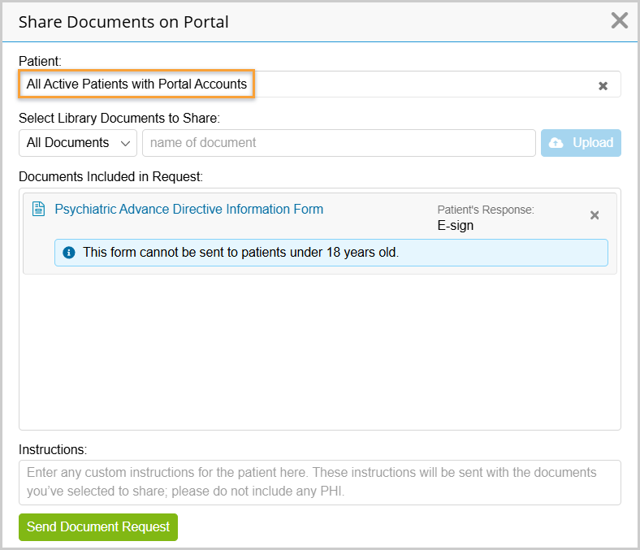 The PAD Information form can be sent to all active patients over 18.