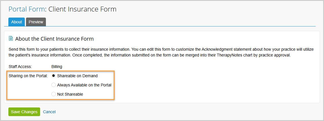 Clinical Admins can now manage the Sharing on Portal setting and edit form contents for built-in Portal Forms. 