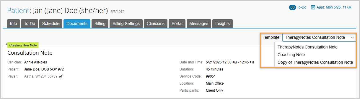 consultation-template-selector
