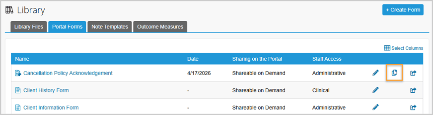 Customized Portal Form templates can be copied to create new variations.