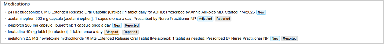 Medication list in psychiatry note is organized by prescriber in alphabetical order to maintain visibility.
