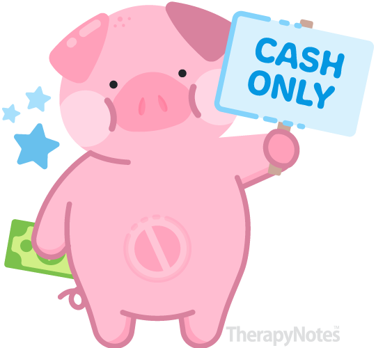 Illustrated piggy bank holding 'Cash Only' sign