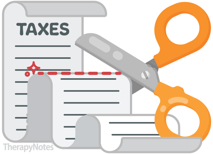 Illustrated scissors cutting a tax document