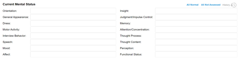 Current Mental Status interface on TherapyNotes note templates showing a new Functional Status field