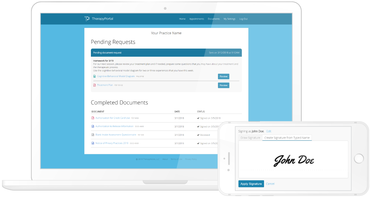 Clients Review and Sign Documents on TherapyPortal